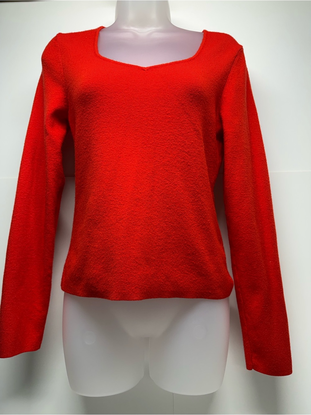 Marled Red Square-Neck Long Sleeve Top